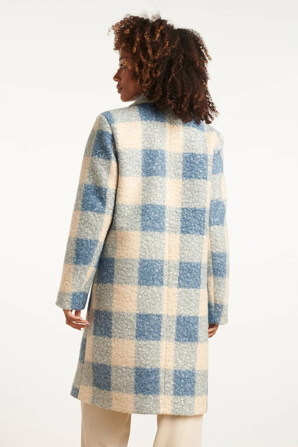 Abrigo Cuadros Bouclé – Azul Claro