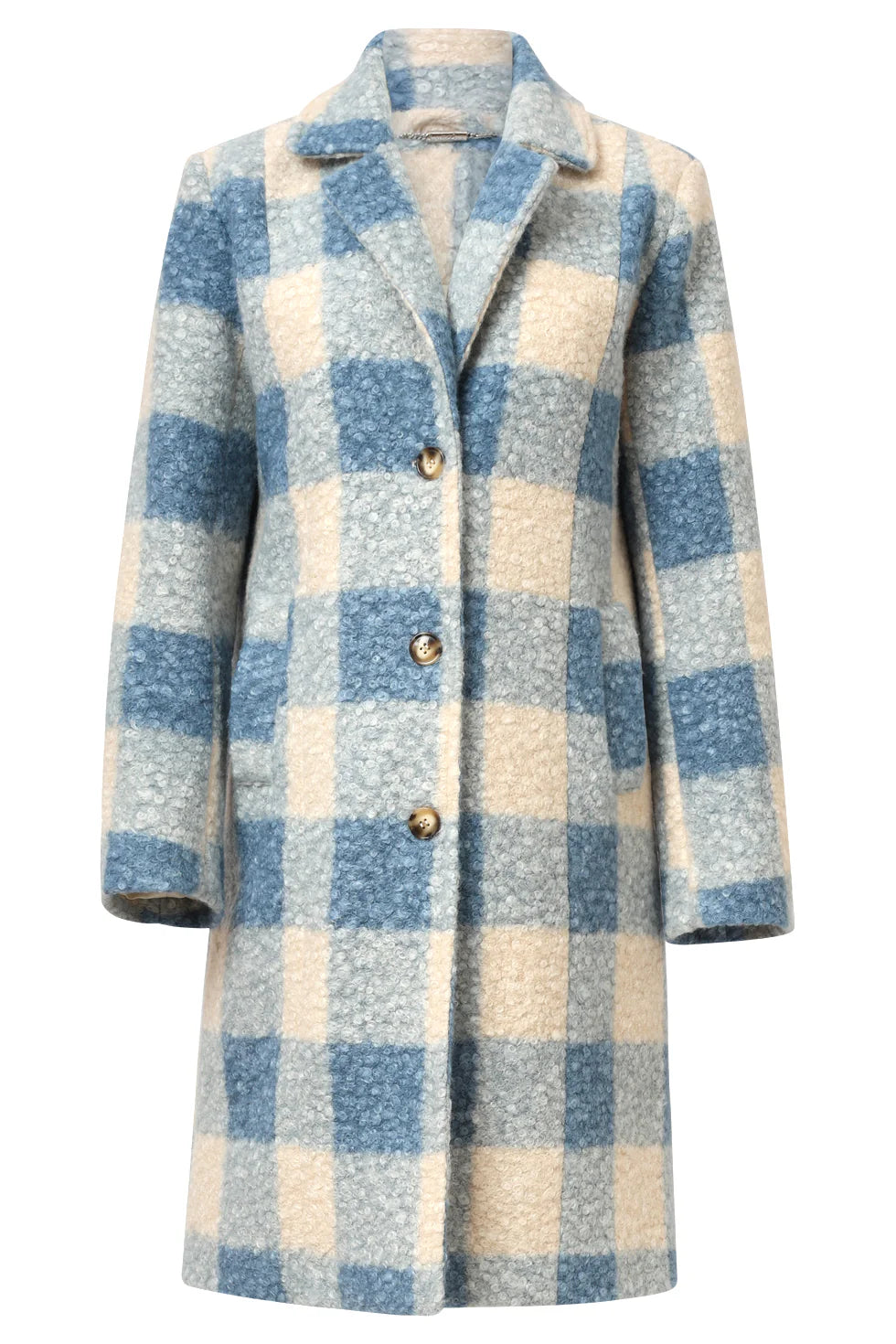 Abrigo Cuadros Bouclé – Azul Claro