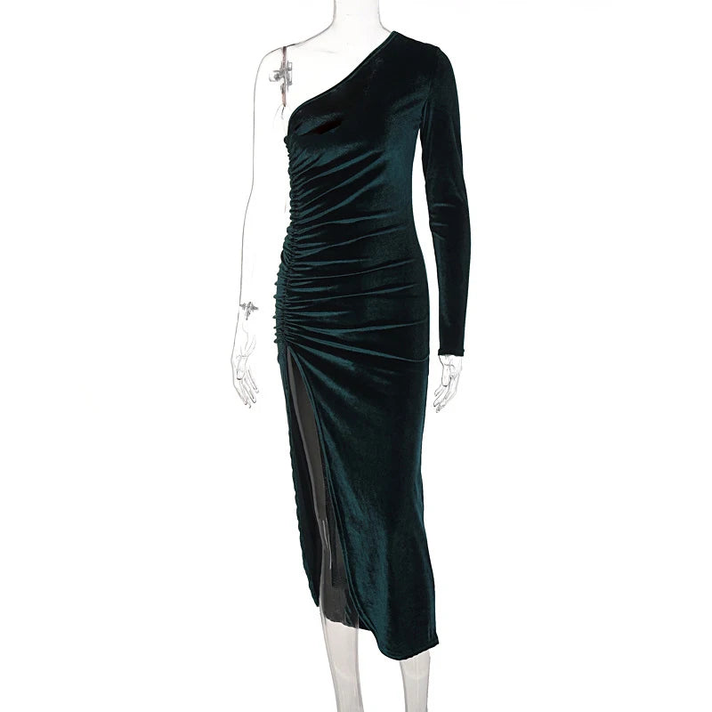 Vestido Midi Asimétrico de Terciopelo