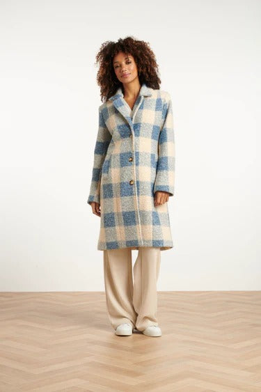 Abrigo Cuadros Bouclé – Azul Claro