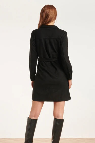 Vestido Camisero Negro Efecto Ante