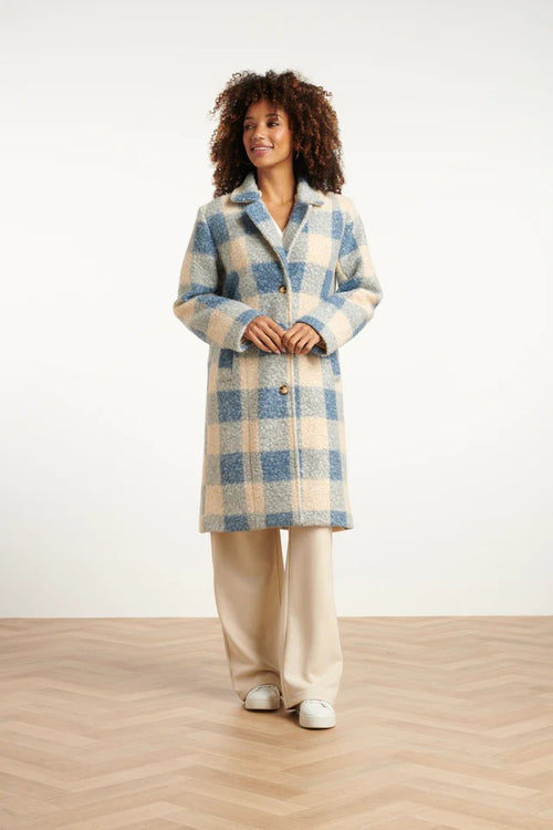 Abrigo Cuadros Bouclé – Azul Claro