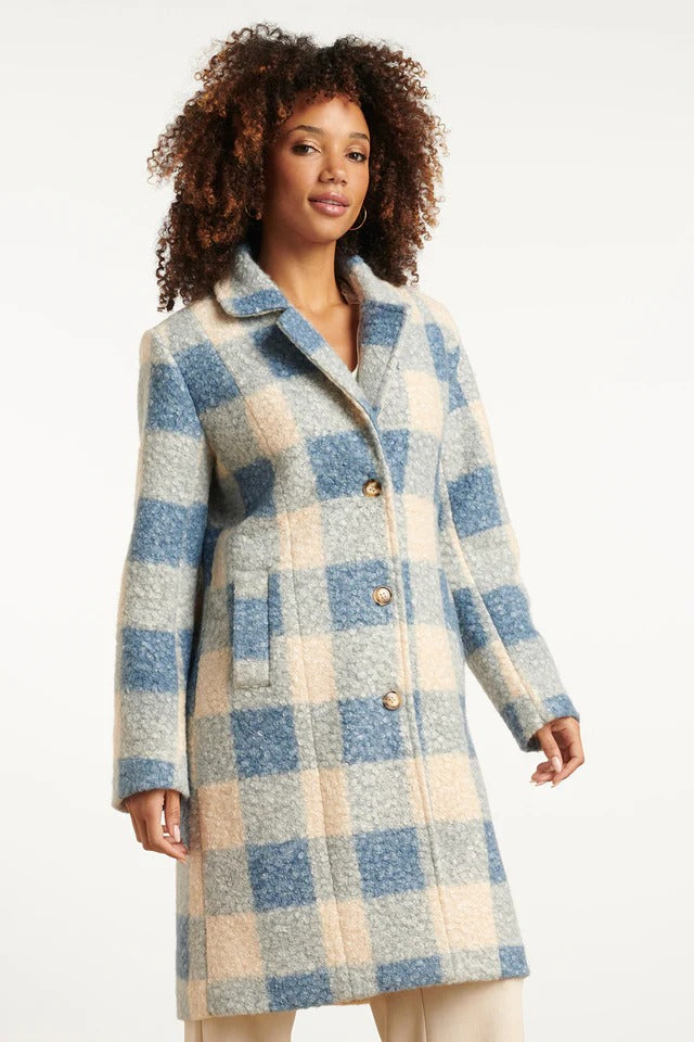 Abrigo Cuadros Bouclé – Azul Claro