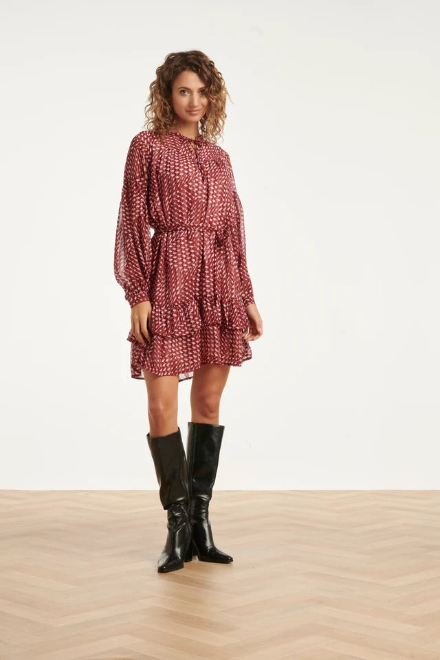 Vestido Corto Burdeos Estampado Chic